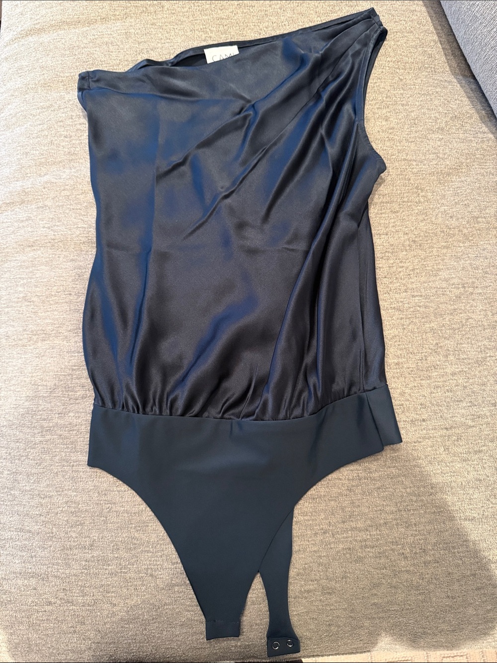 Cami NYC Navy Satin One-Shoulder Bodysuit